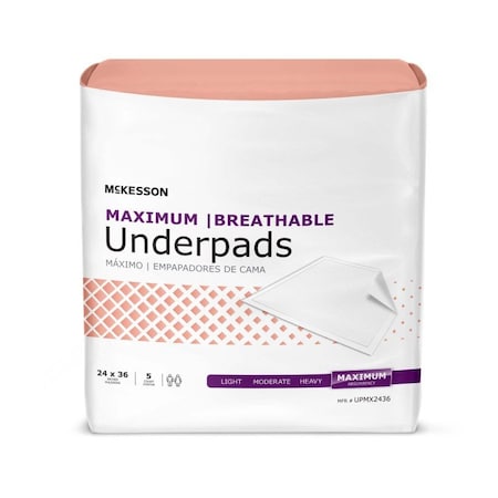 Mckesson Underpads, Maximum Protection, 24 in. x 36 in., 5PK UPMX2436